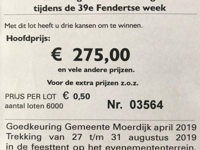Uitslag grote verloting van de 43e Fendertse Week